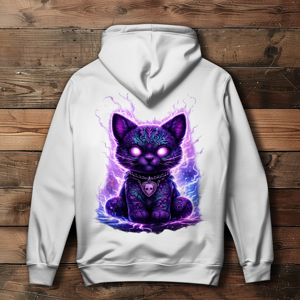 Damen Hoodie Magische schwarze Katze mit elektrischer Aura