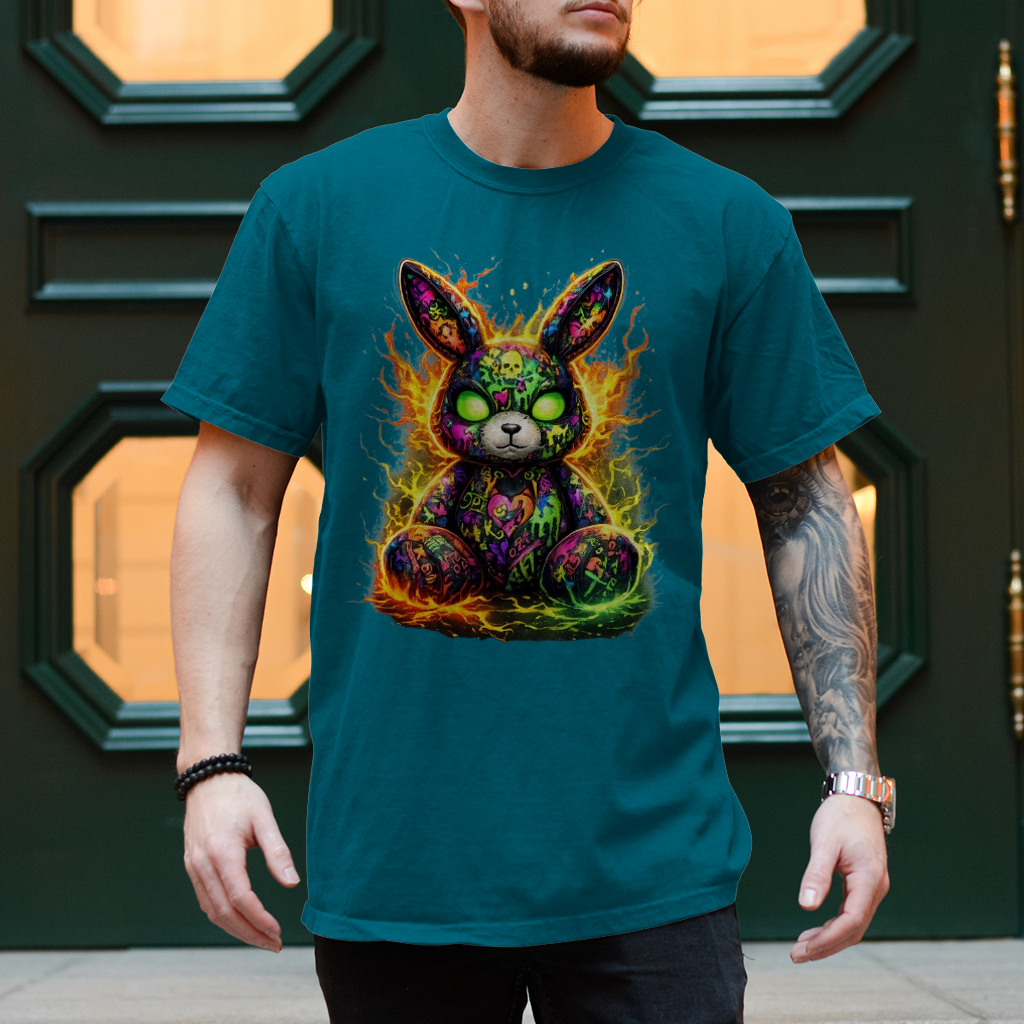 Herren T-Shirt Neon-demon bunny of fiery chaos