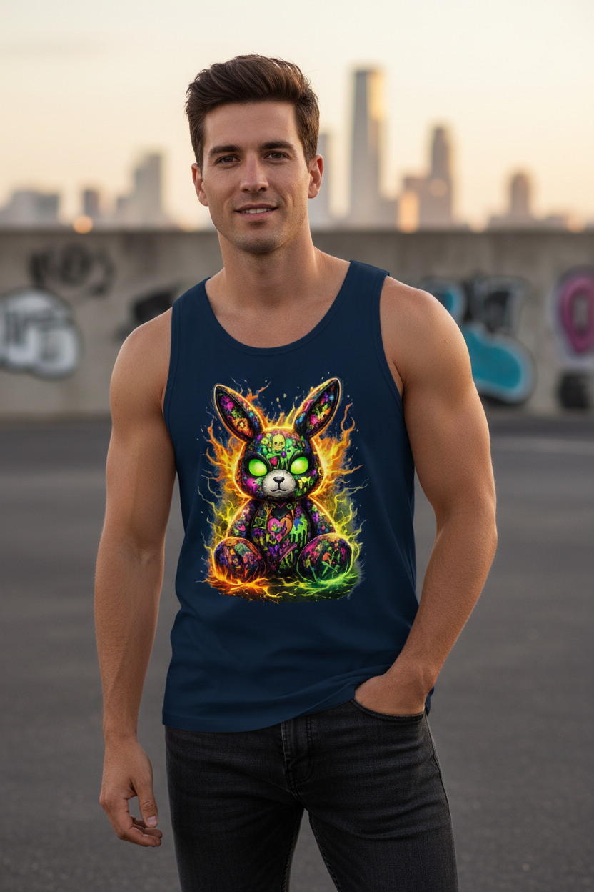 Herren Basic Tank Top Neon-demon bunny of fiery chaos