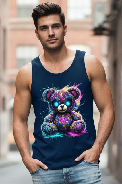 Herren Basic Tank Top Psychedelischer, elektrischer Teufels-Teddybär