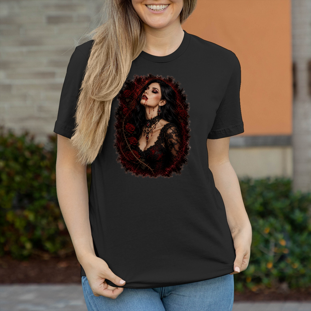 Damen T-Shirt Dunkle Schönheit im Rosenkranz