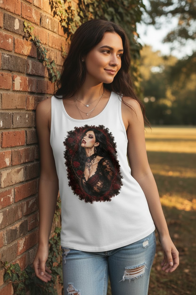 Damen Basic Tank Top Dunkle Schönheit im Rosenkranz