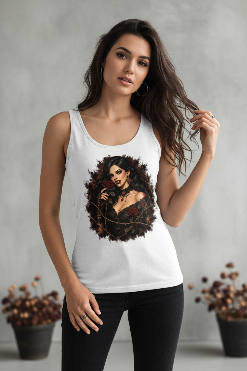 Damen Basic Tank Top Vampirische Schönheit mit Dornenrosen