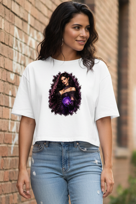 Damen Oversize Crop Top Dämonische Magie in Gothic-Pracht
