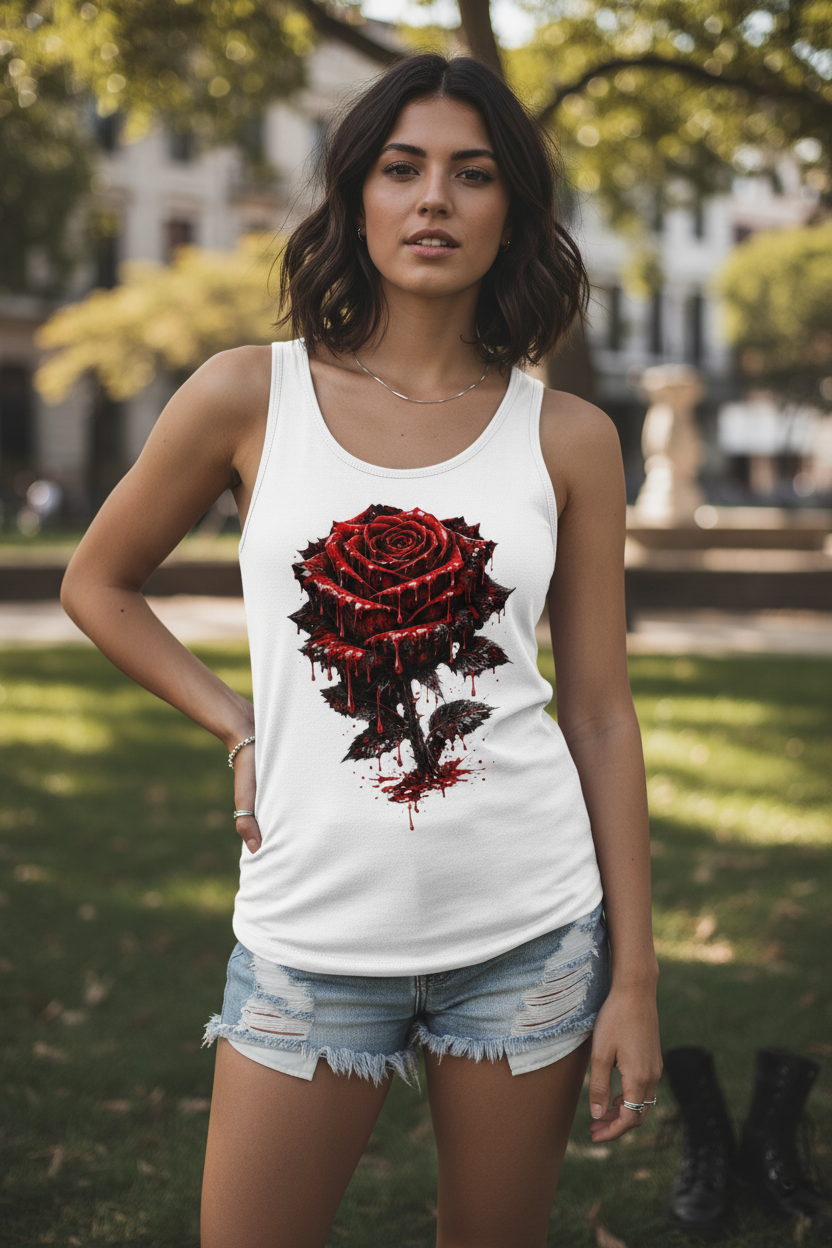 Damen Basic Tank Top Blutige Rose im Dunkeln