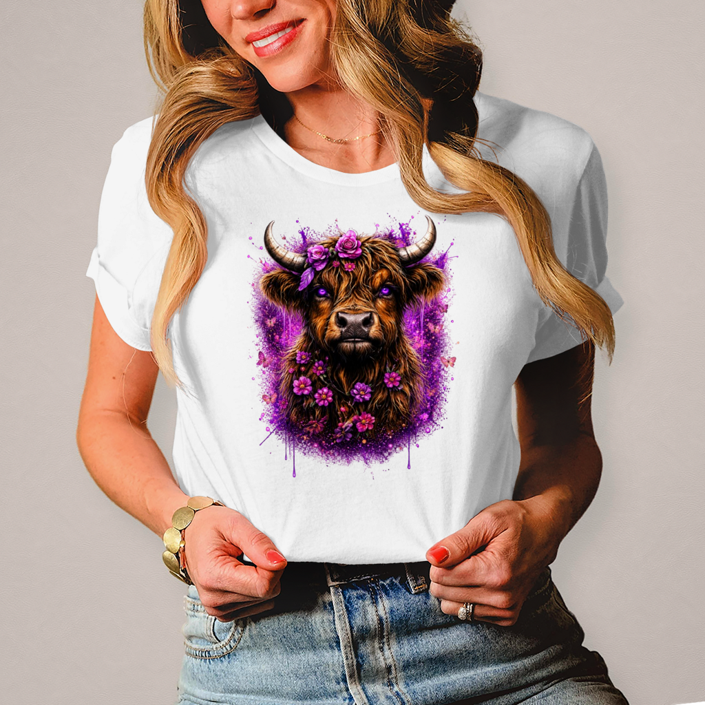Damen T-Shirt Magischer Highlander mit Blumenkrone