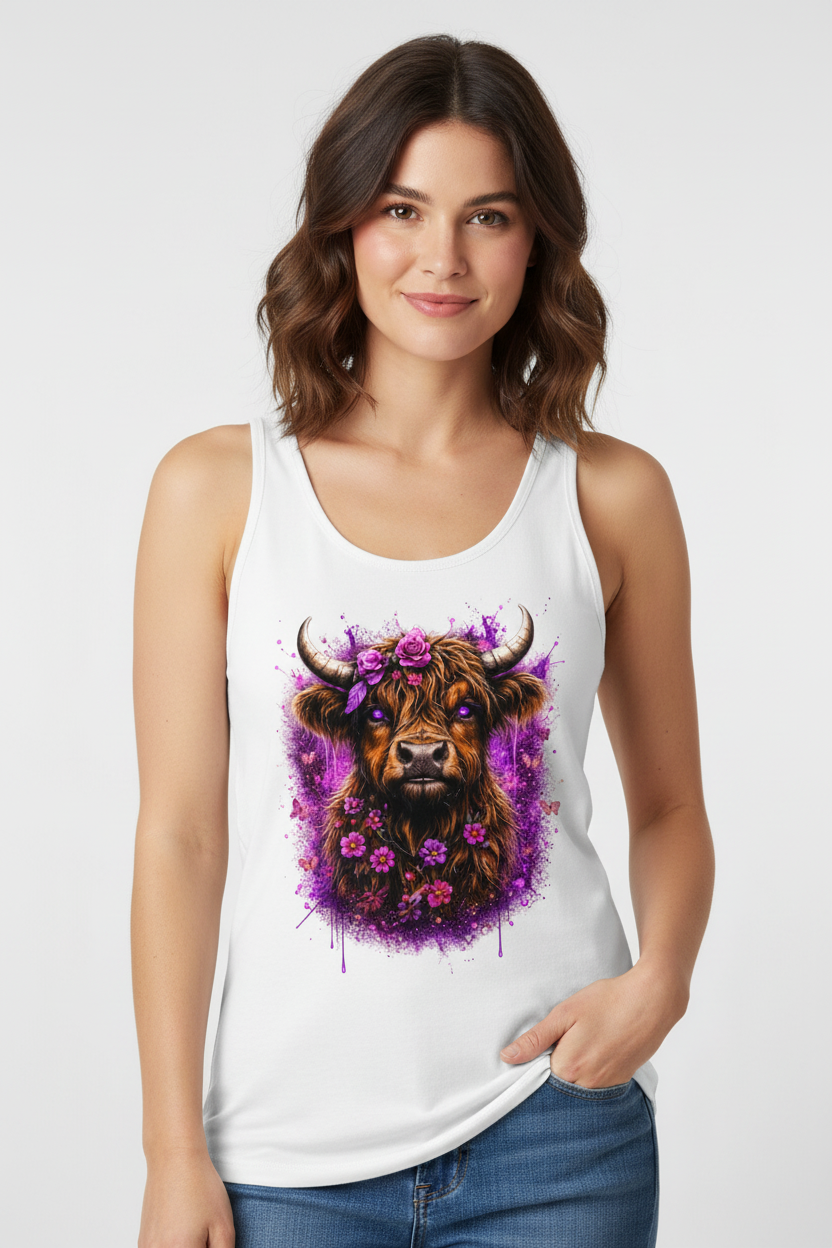 Damen Basic Tank Top Magischer Highlander mit Blumenkrone