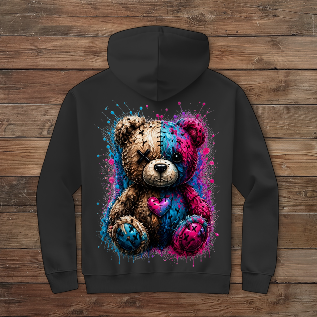Damen Zipper Hoodie Gekritzeltes Teddy mit Farbspritzern
