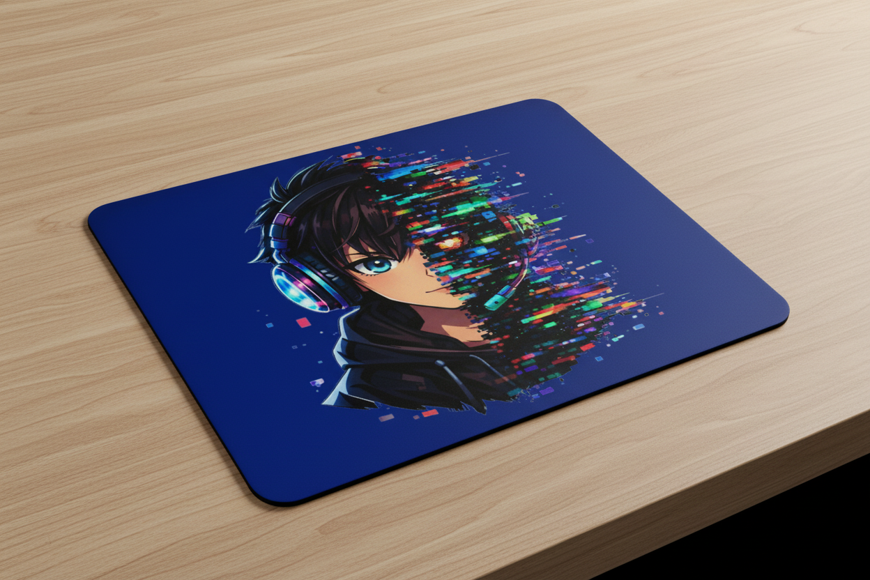 Mousepad Zukunftsvision glitch-gespaltene Anime-Porträtbury