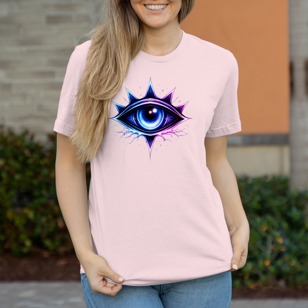 Damen T-Shirt Neon-magenta mystische Augenemblemm