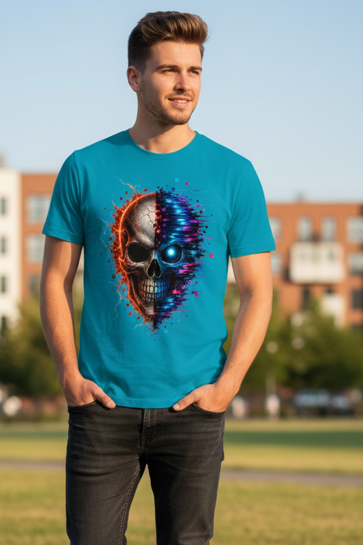 Herren T-Shirt Feuriger versus digitaler Totenschädel