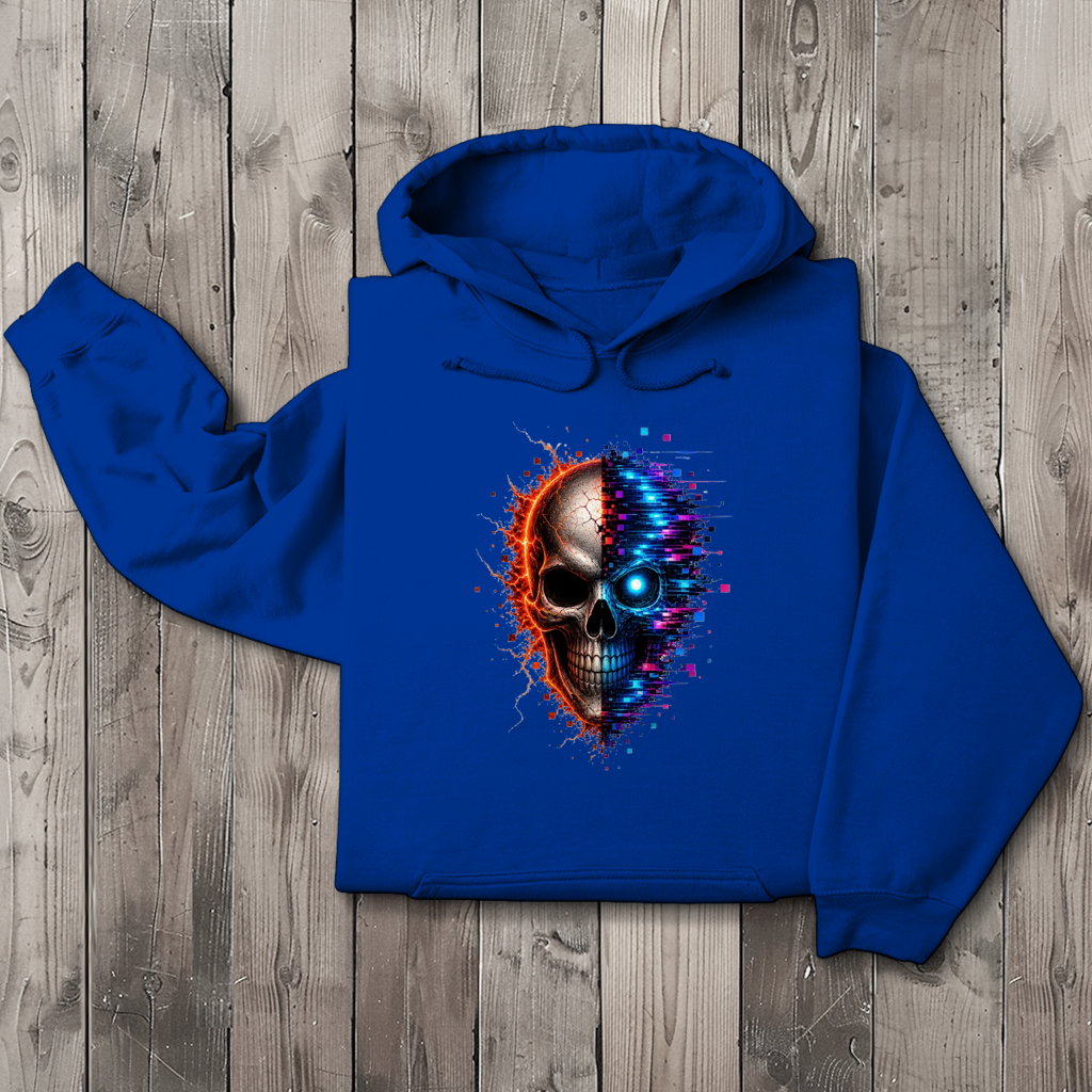 Herren Hoodie Feuriger versus digitaler Totenschädel