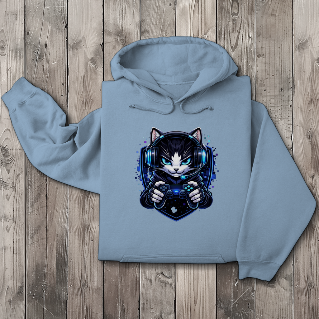 Herren Hoodie Cyberkatze im neonfarbenen Gaming-Style