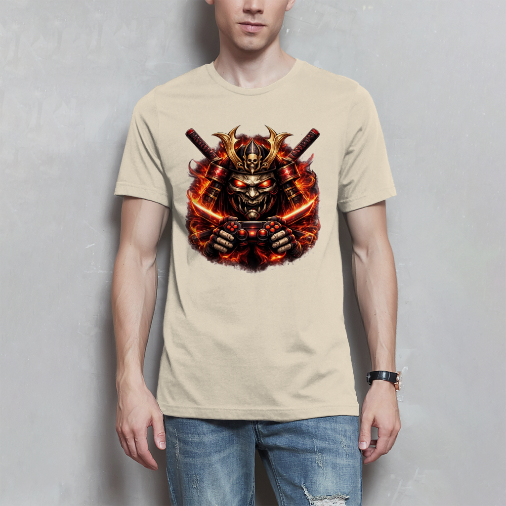 Herren T-Shirt Dämonischer Samurai mit brennenden Katanas