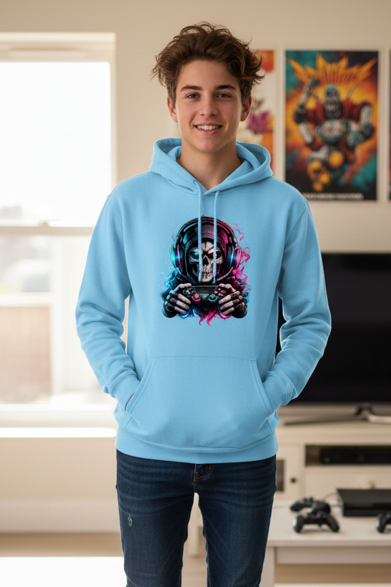 Kids Basic Hoodie Grimmiger Gamer mit leuchtendem Headset