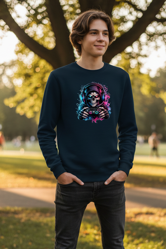 Kinder Sweatshirt Grimmiger Gamer mit leuchtendem Headset