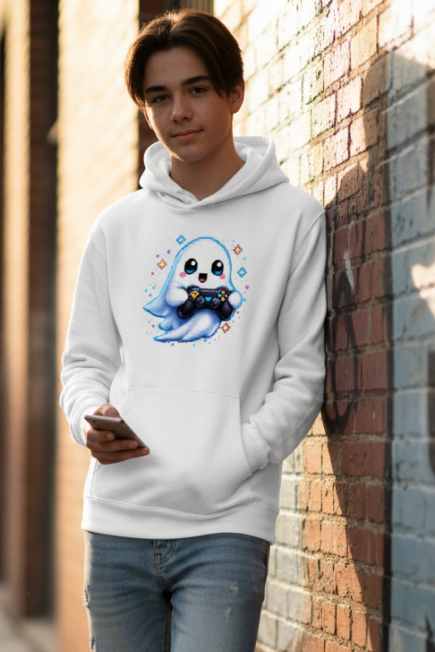 Kids Basic Hoodie Kleiner Geistermascot mit Spielcontroller