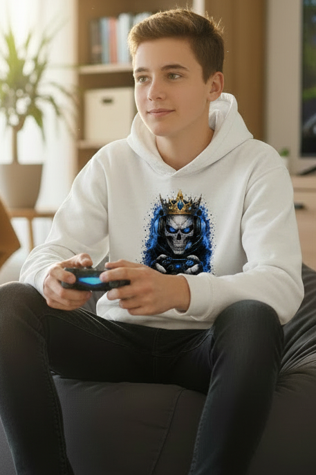 Kids Basic Hoodie Königlicher Gamer-Skelett-Maskottchen