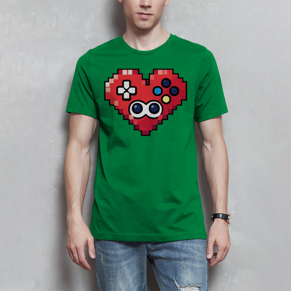 Herren T-Shirt Pixel Herz Controller