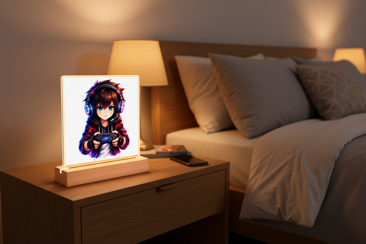 Beleuchteter Bilderrahmen Quadrat Anime Gamer mit Neon-Lichtern