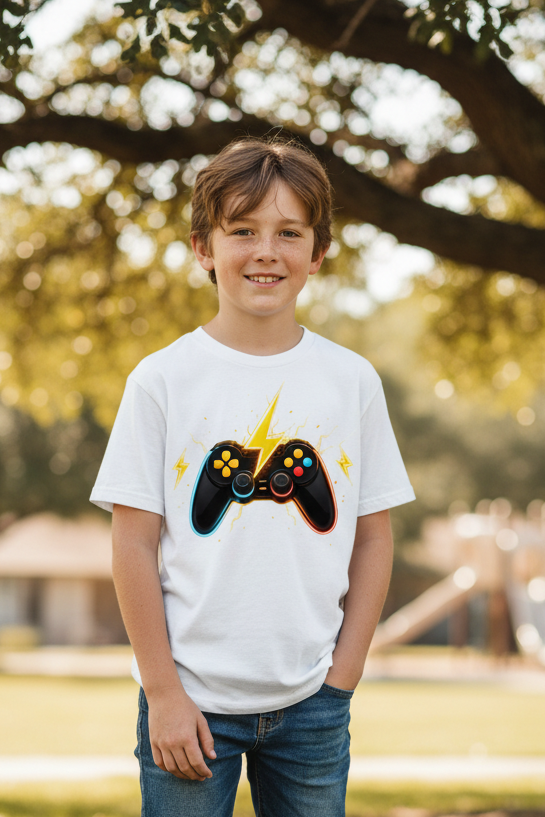 Kinder Basic T-Shirt Elektrische Energie um den Controller