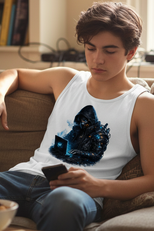 Basic Tank Top Cyberpunk hacker im blauen Licht