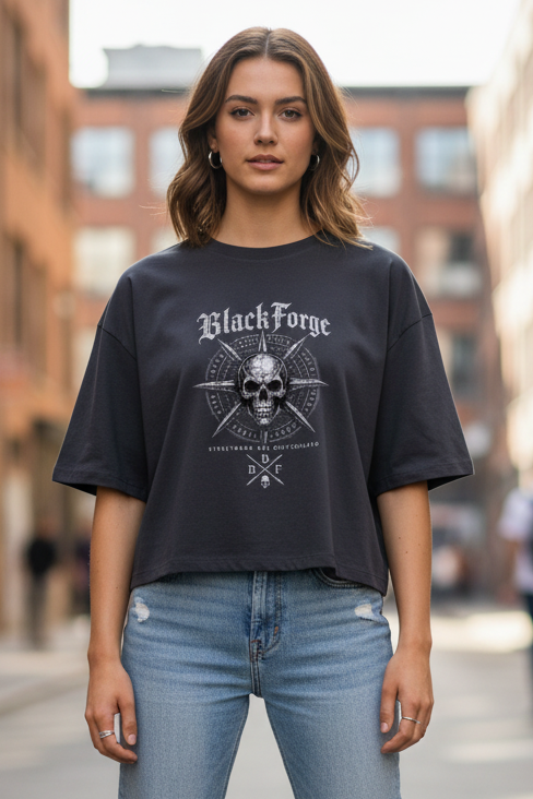 Damen Oversize Crop Top BlackForge mal anders