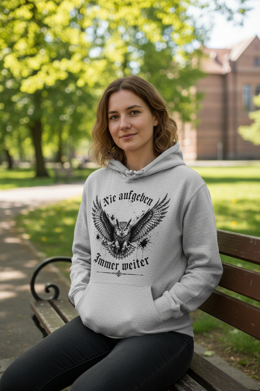Damen Hoodie Kämpfender Kauz im schwarzen Grunge-Stil