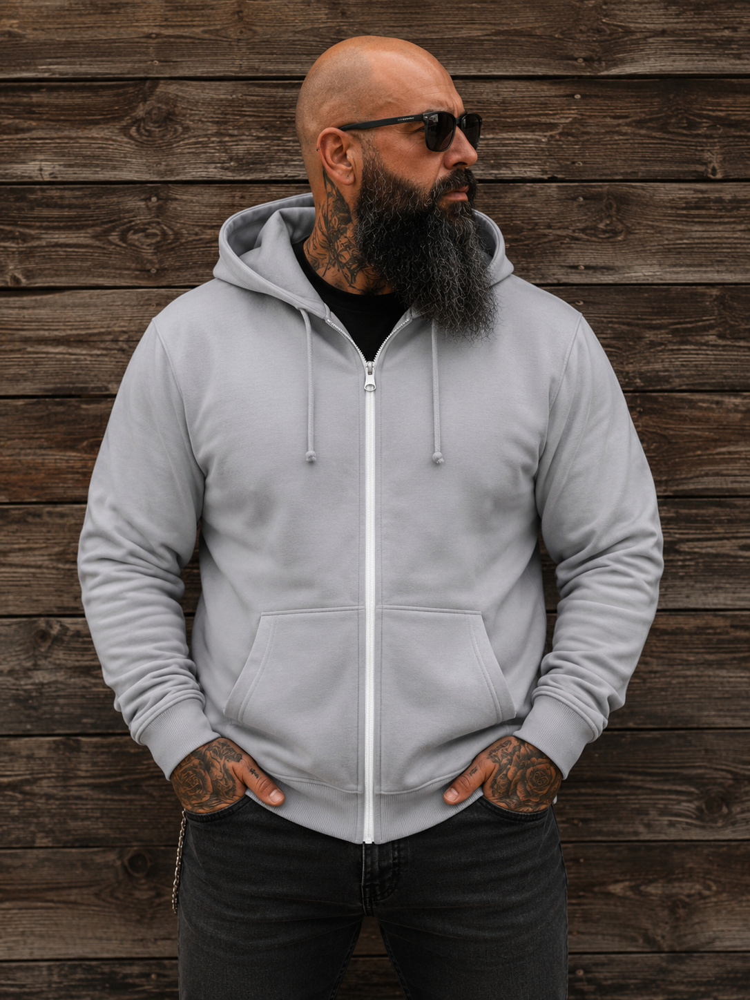 Herren Zipper Hoodie Vikinger Schädelsymbol mit Äxten
