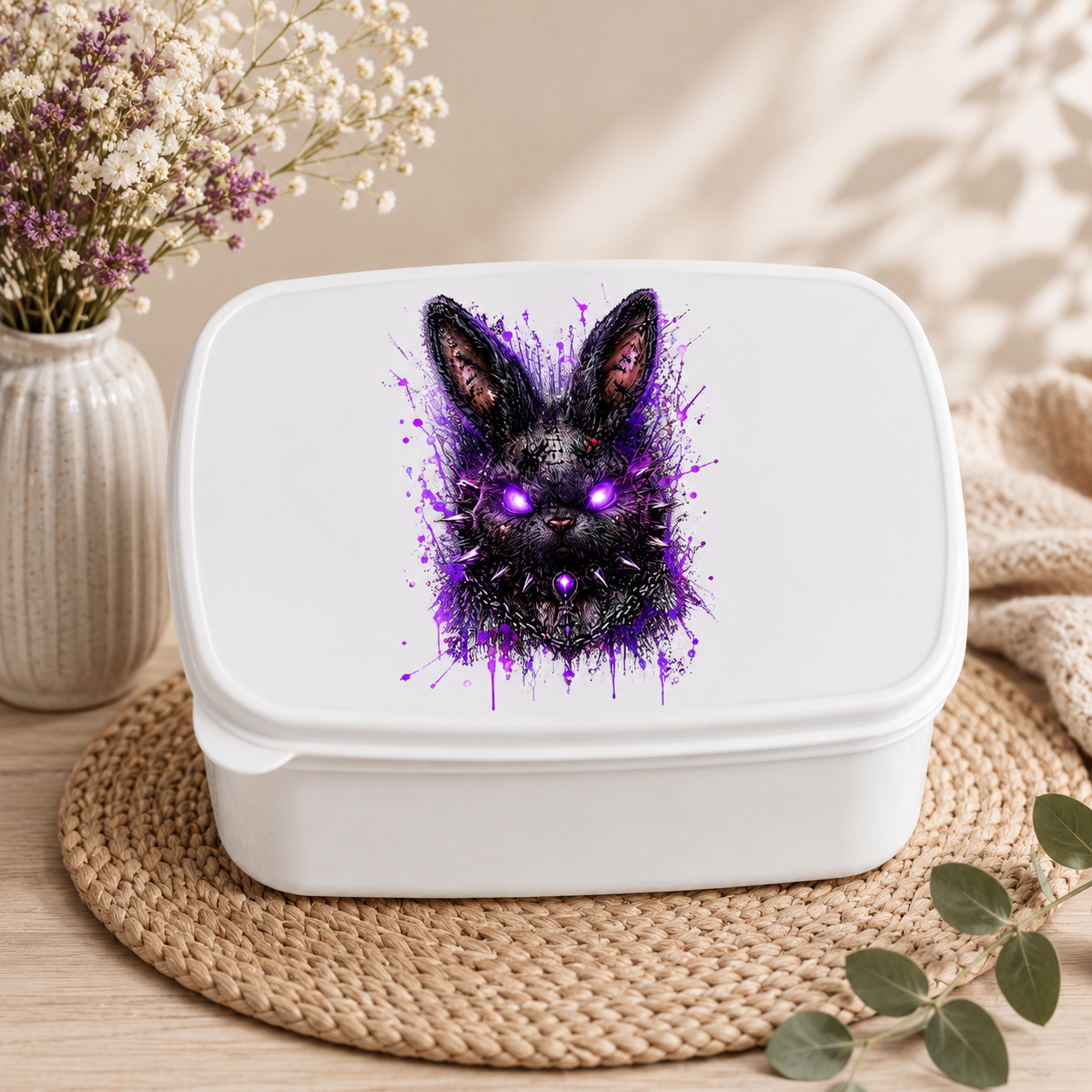 Lunchbox Dramatischer, punkiger Hasenkopf in Neon-Glanz