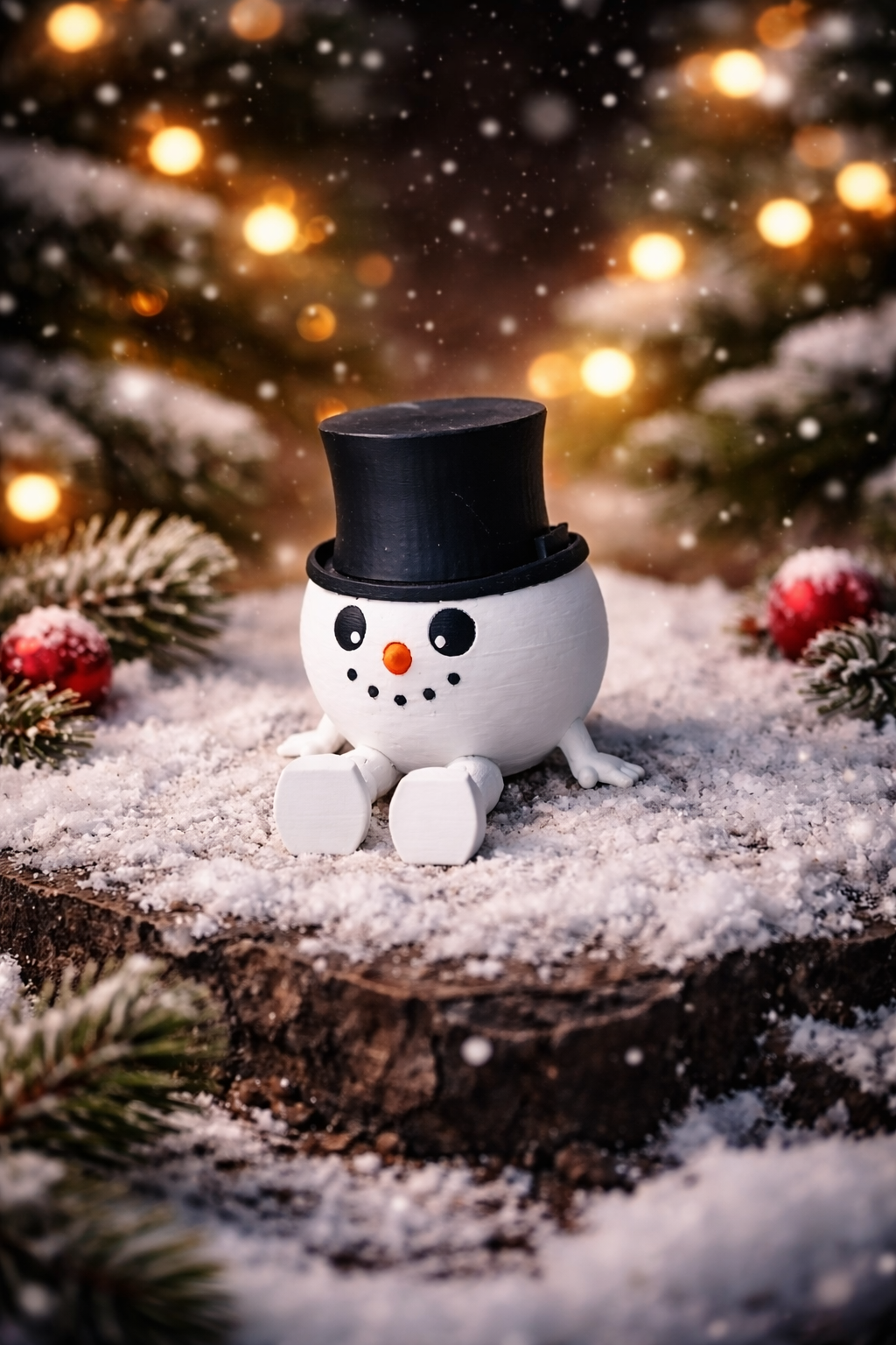 3D-Druck Schneemann mit Zylinder – Winterliche Dekoration