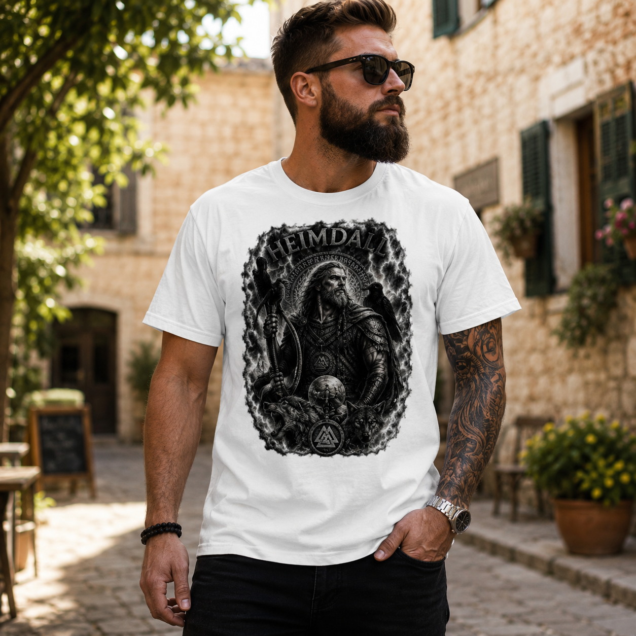 Herren T-Shirt Heimdall in stürmischer Mythologie