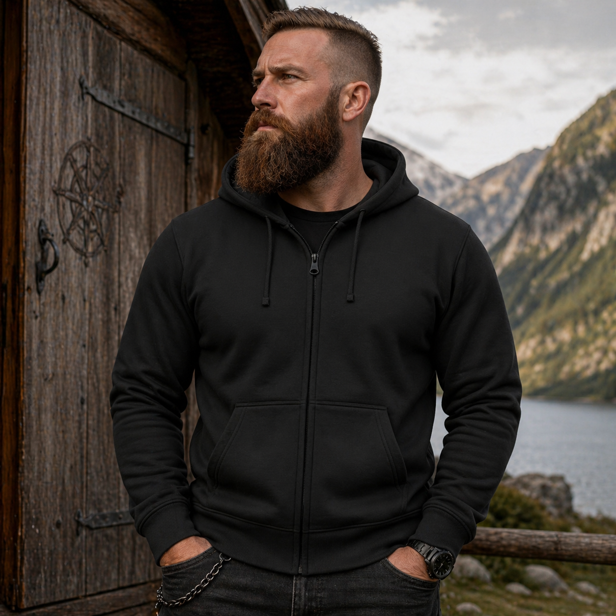 Herren Zipper Hoodie Vikinger im Schädelmeer