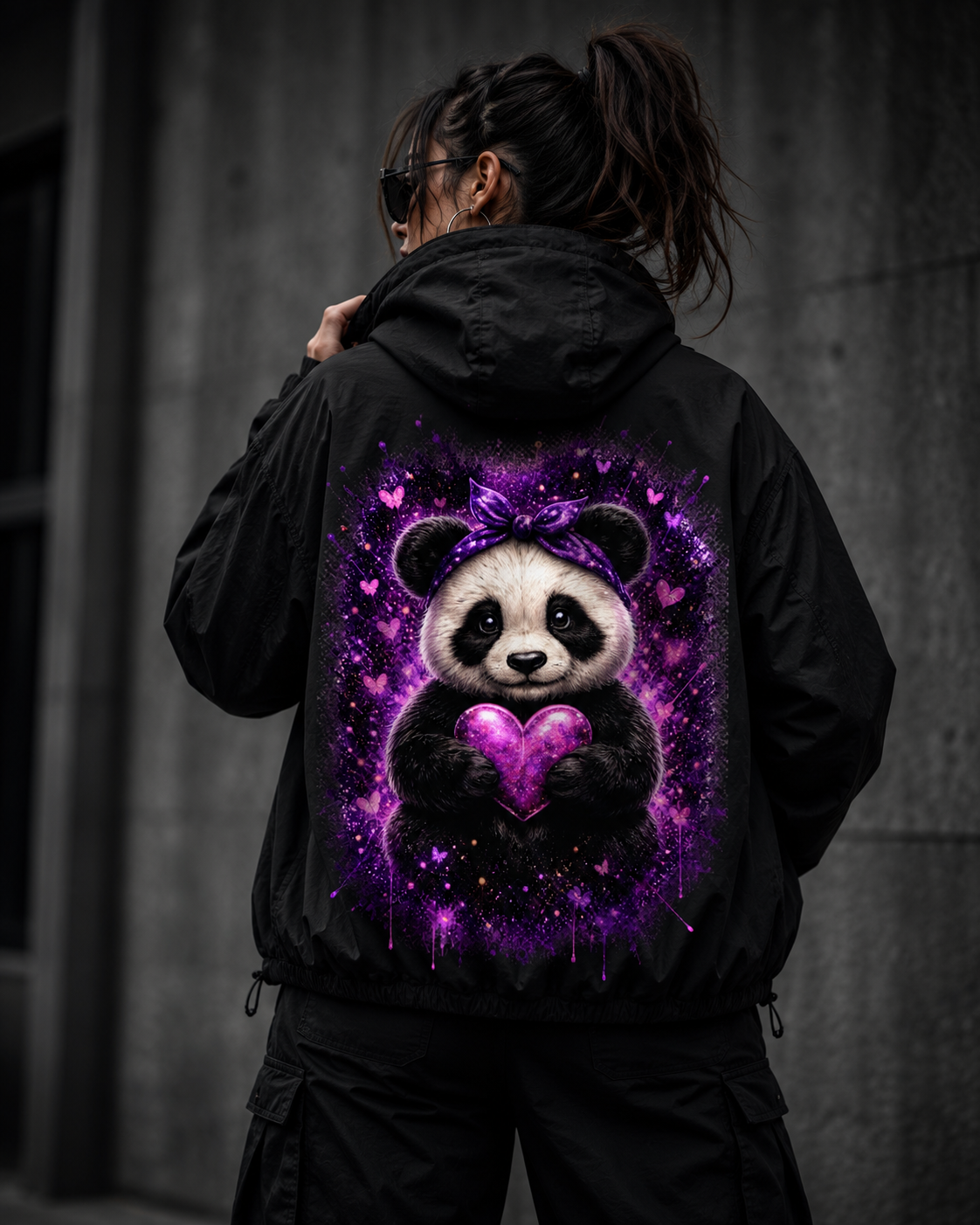 Windbreaker Kuscheliger Panda mit leuchtendem Herz