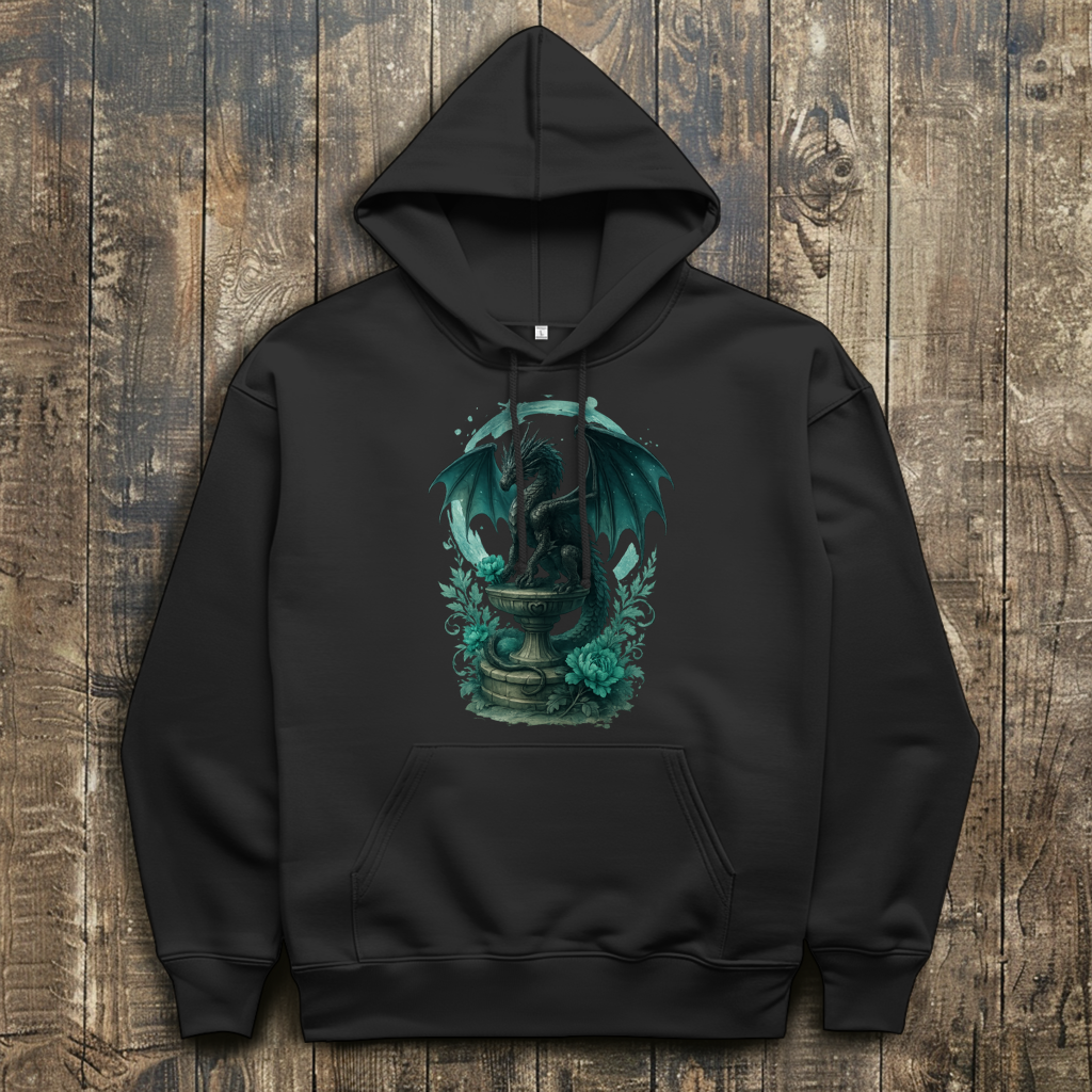 Herren Hoodie Drache auf Podest, Türkis