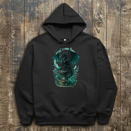 Herren Hoodie Drache auf Podest, Türkis