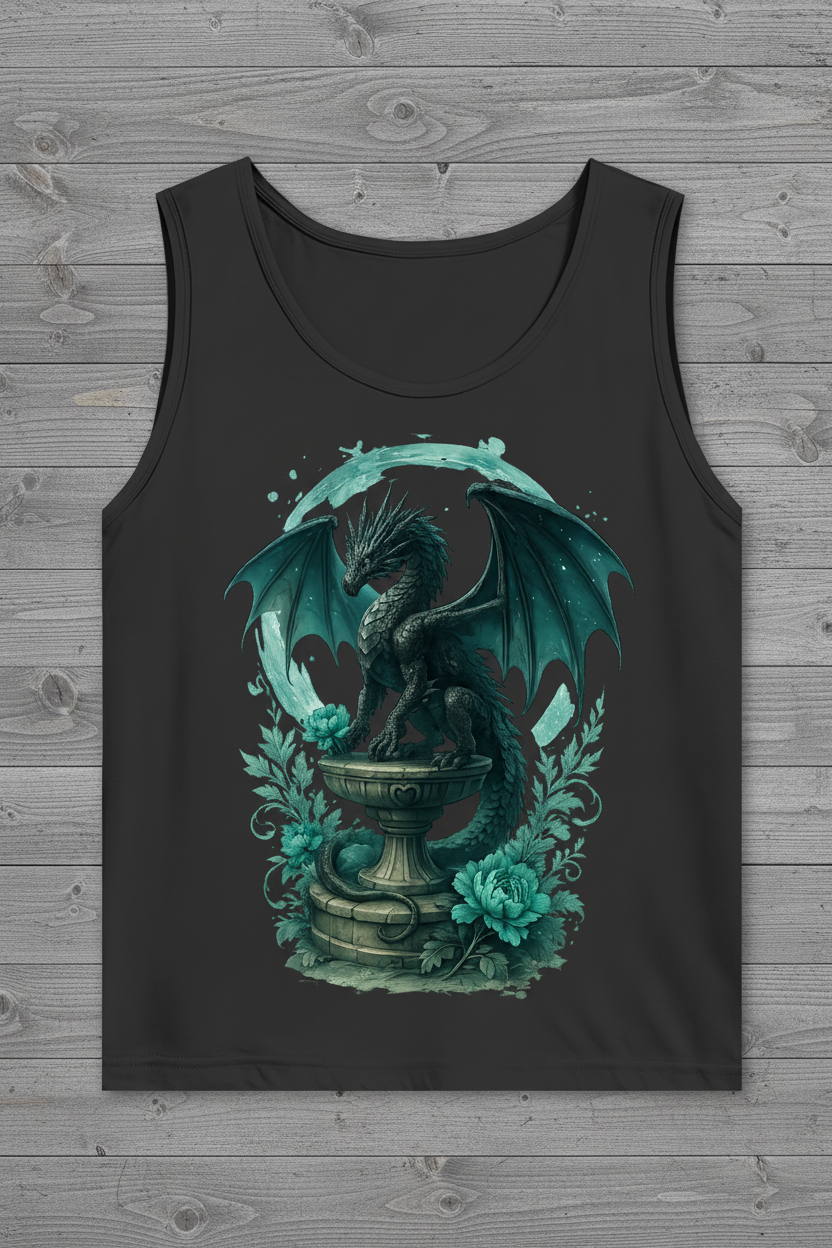 Herren Basic Tank Top Drache auf Podest, Türkis