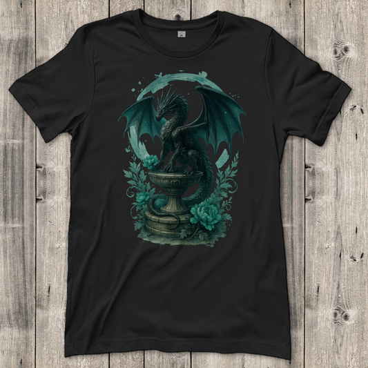 Damen T-Shirt Drache auf Podest, Türkis