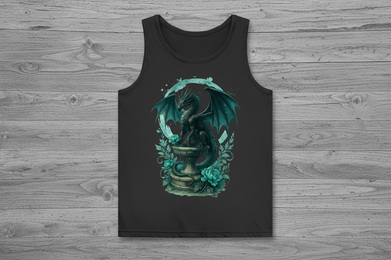 Damen Basic Tank Top Drache auf Podest, Türkis
