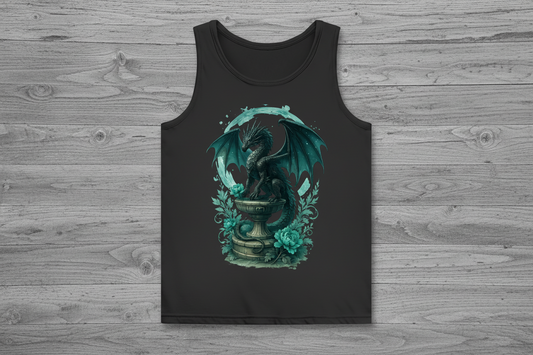 Damen Basic Tank Top Drache auf Podest, Türkis