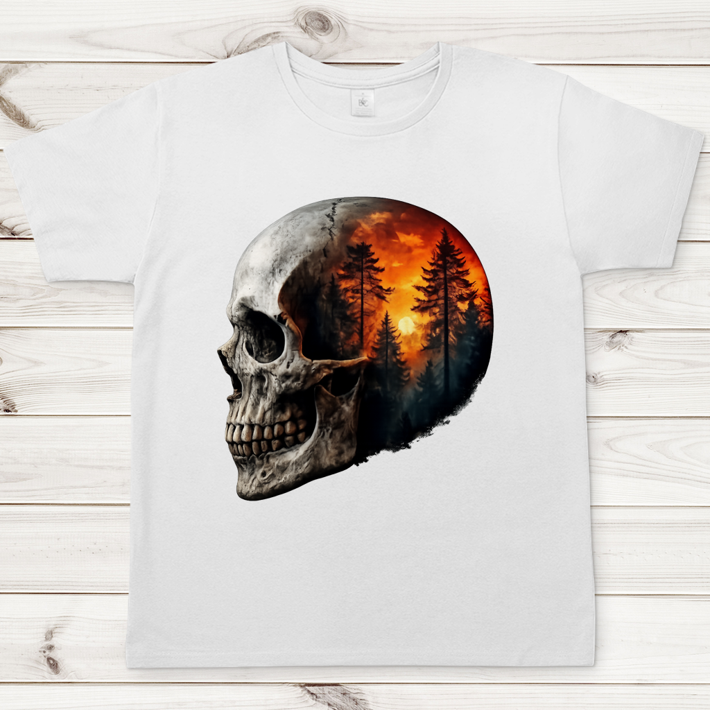 Herren T-Shirt Schädel Wald Orange