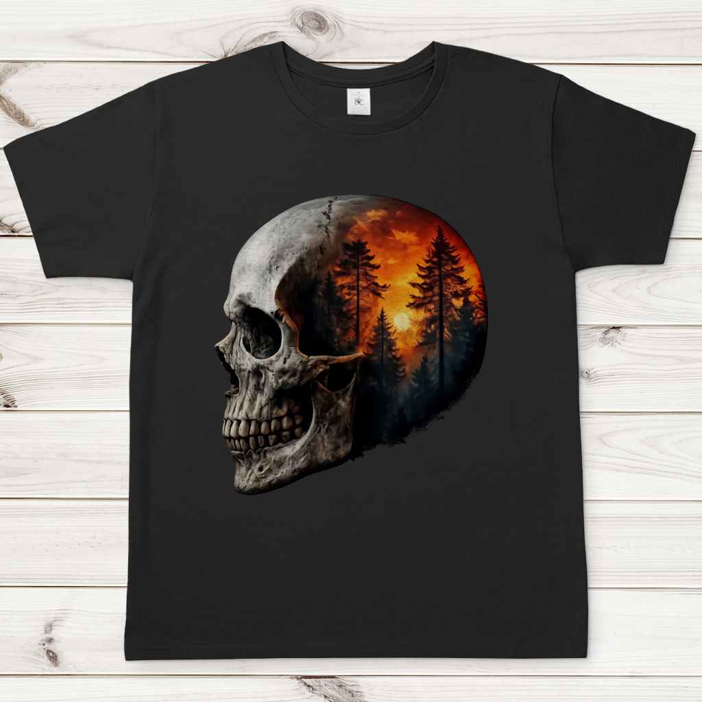 Herren T-Shirt Schädel Wald Orange