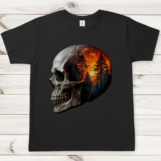 Herren T-Shirt Schädel Wald Orange