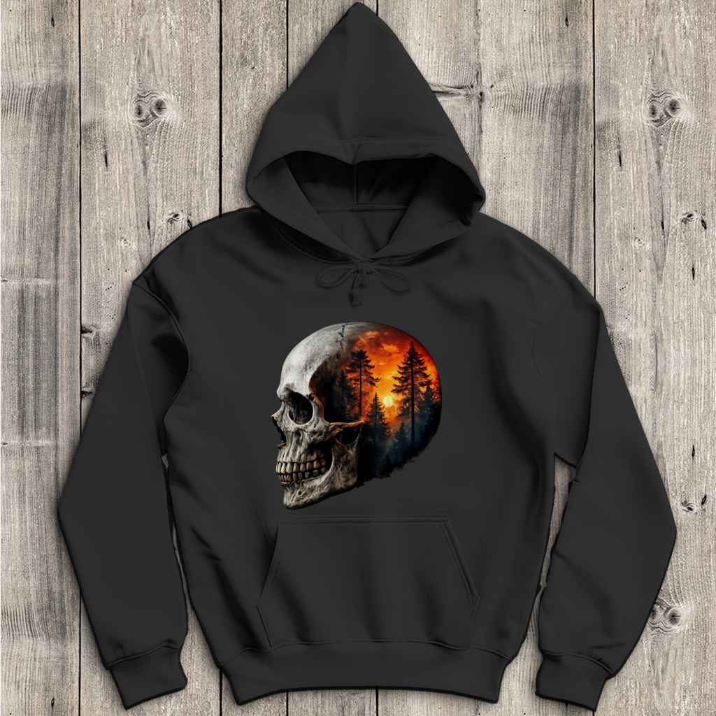 Herren Hoodie Schädel Wald Orange