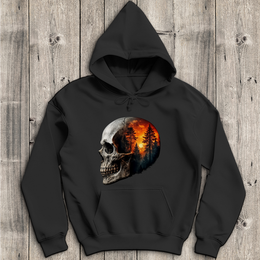 Herren Hoodie Schädel Wald Orange