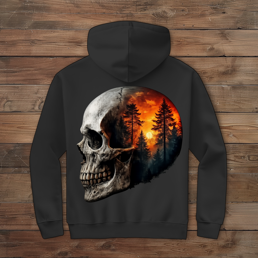 Herren Zipper Hoodie Schädel Wald Orange
