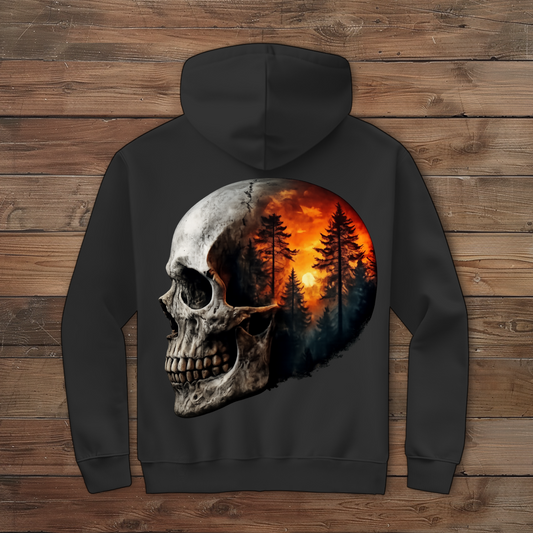 Herren Zipper Hoodie Schädel Wald Orange