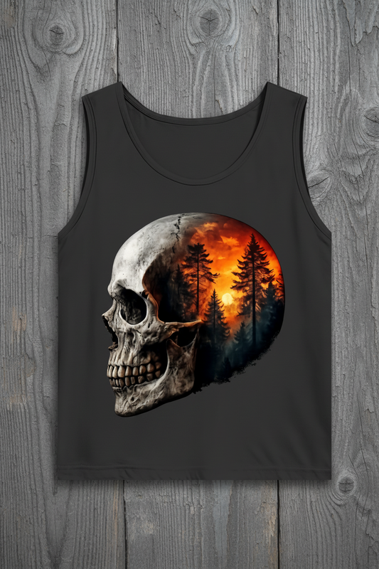 Herren Basic Tank Top Schädel Wald Orange