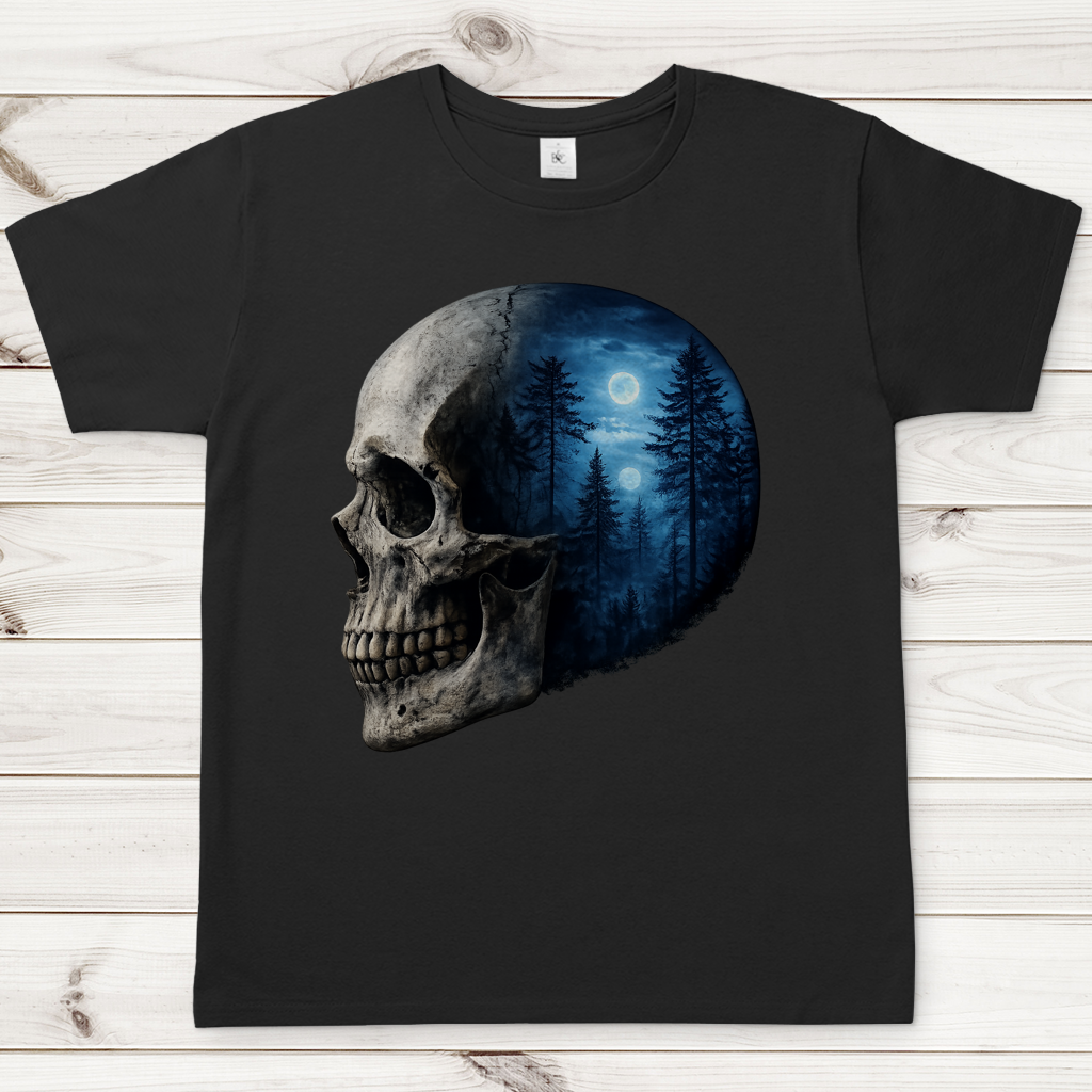 Herren T-Shirt Schädel Wald blau