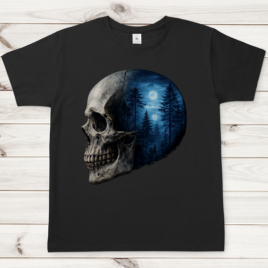 Herren T-Shirt Schädel Wald blau